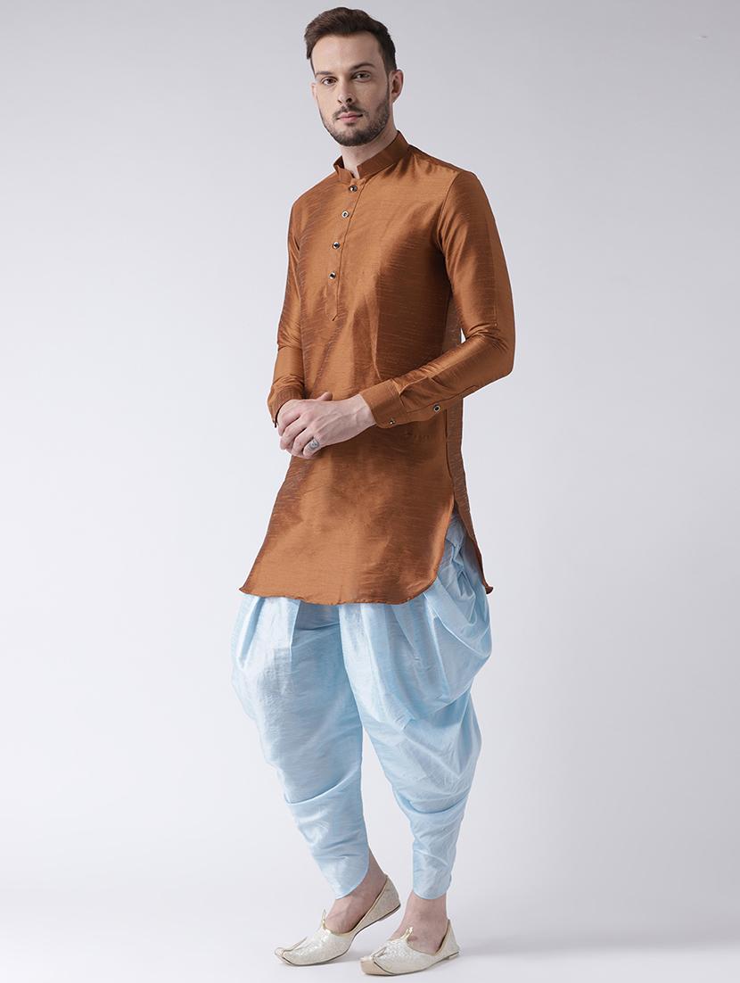 brown solid dhoti kurta set - 16597708 -  Standard Image - 1