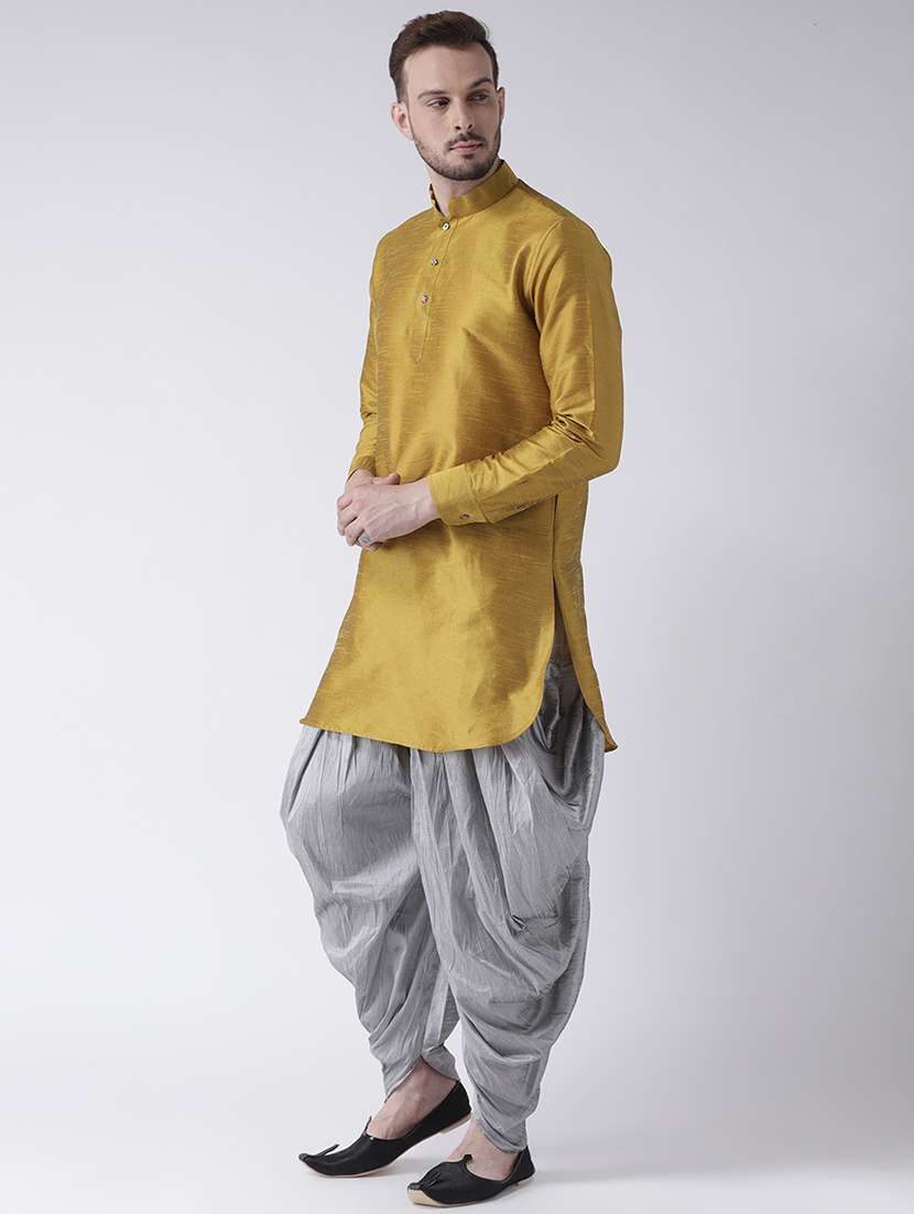 yellow solid dhoti kurta set - 16597710 -  Standard Image - 1