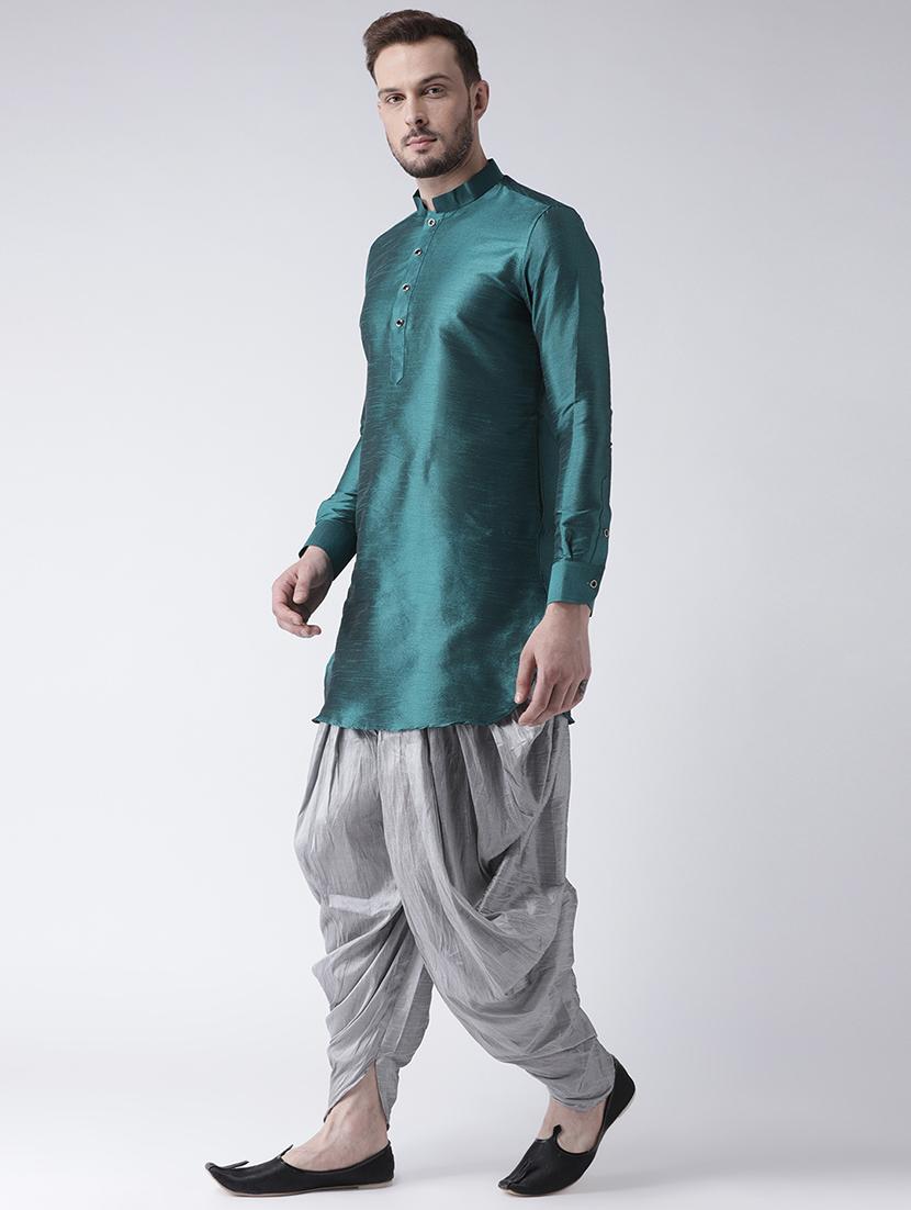 teal blue solid dhoti kurta set - 16597715 -  Standard Image - 1