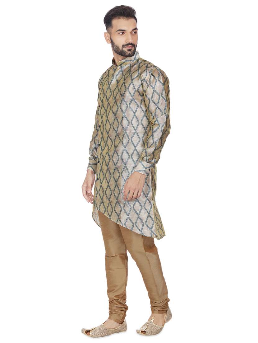 beige silk blend printed asymmetric kurta - 16599827 -  Standard Image - 1