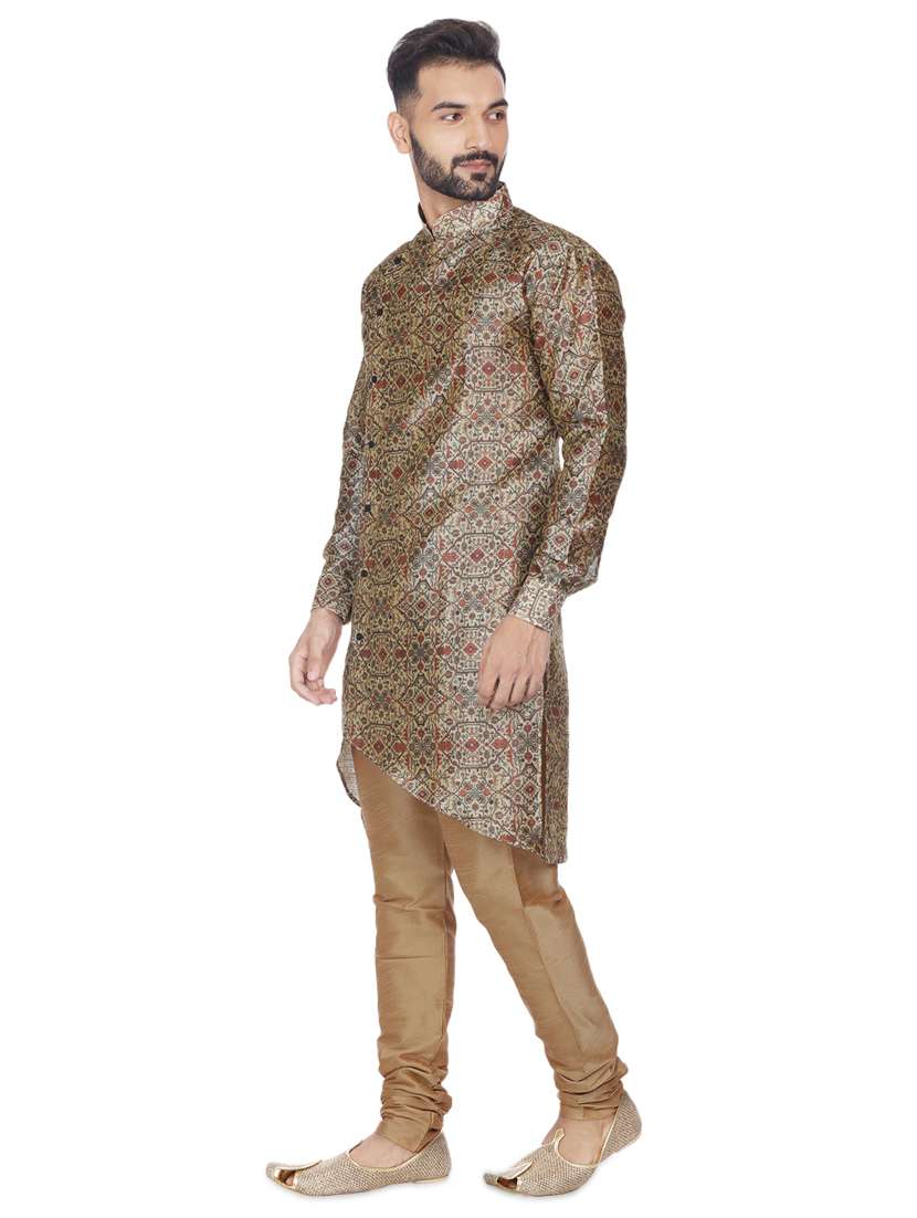 brown silk blend printed asymmetric kurta - 16599832 -  Standard Image - 1