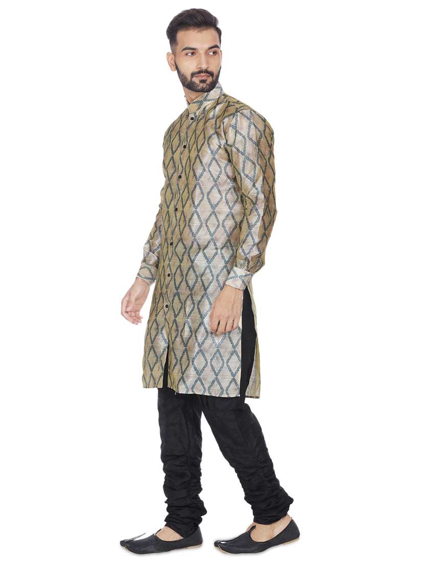 beige silk blend printed long kurta - 16599837 -  Standard Image - 1