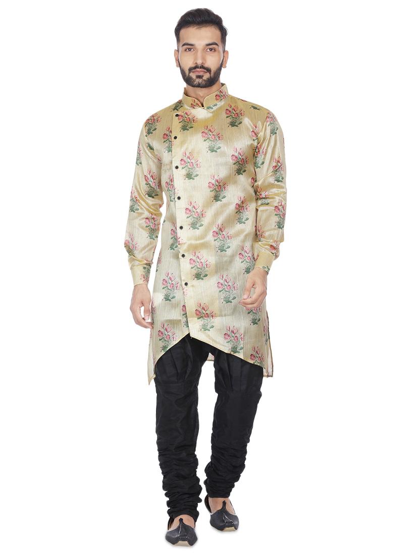 beige silk blend floral print asymmetric kurta - 16599838 - Zoom Image - 0