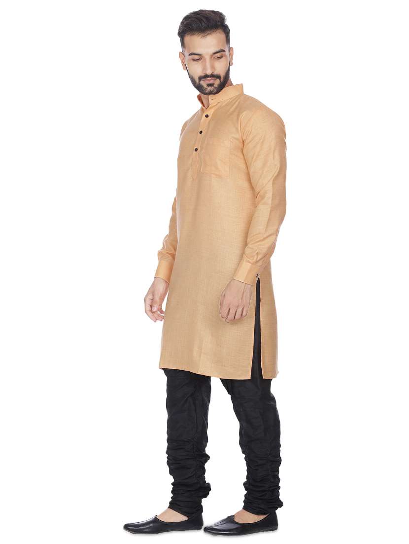 orange silk blend solid long kurta - 16599847 -  Standard Image - 1