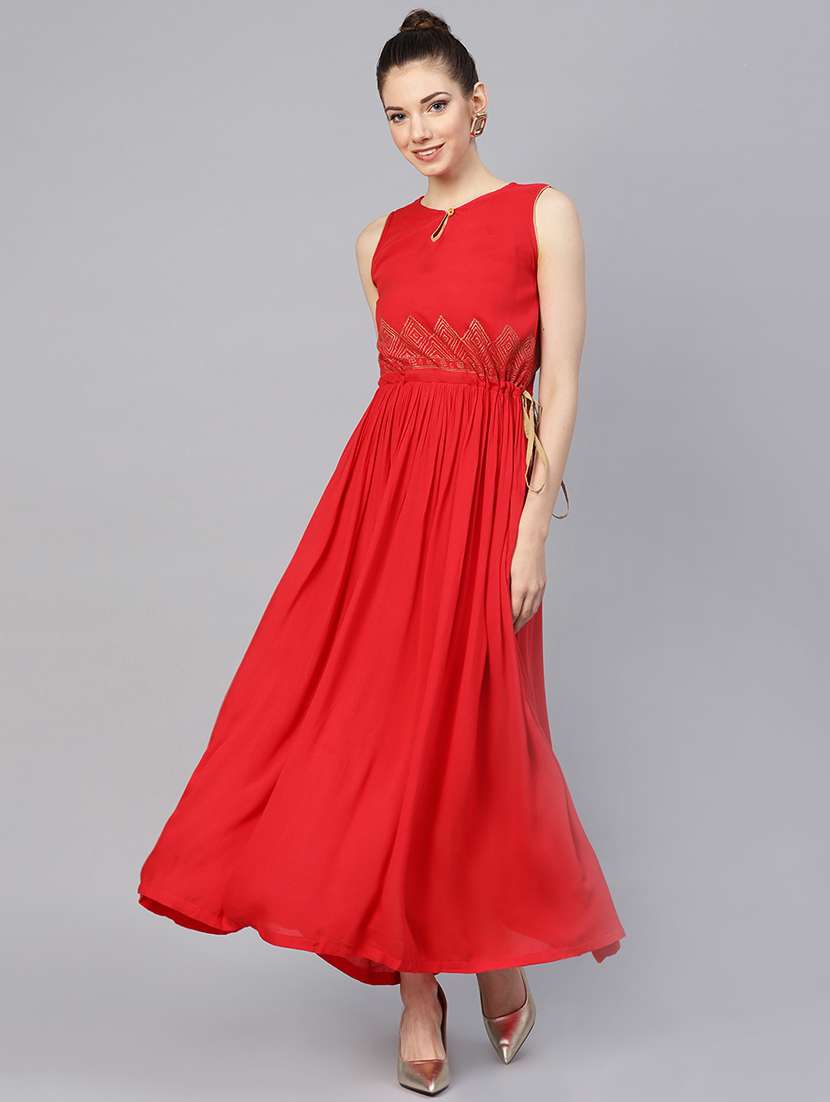 keyhole neck gathered maxi dress