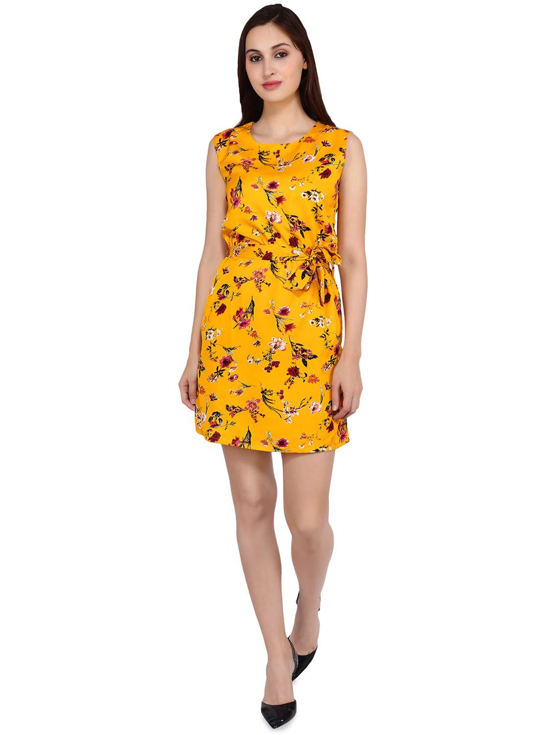 tie up floral sheath dress