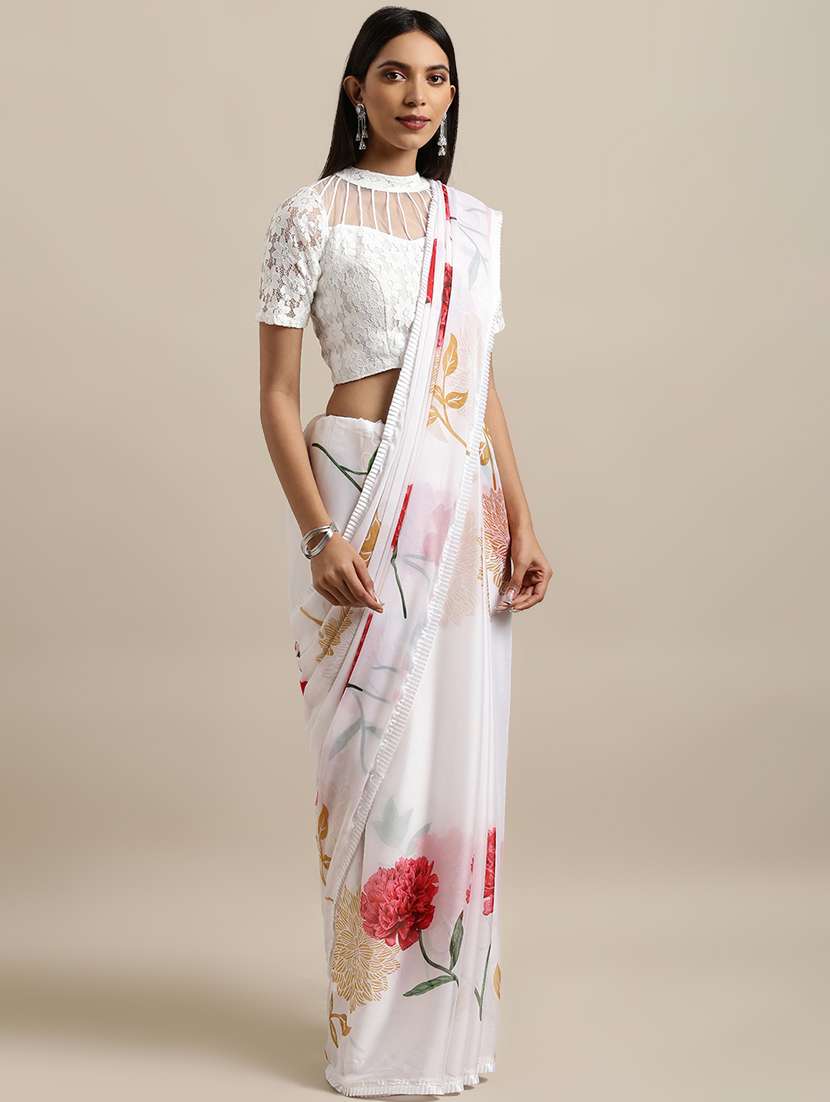 floral printed saree with blouse