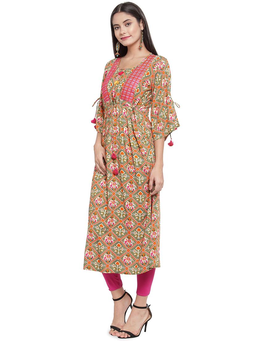 olive rayon straight kurta - 16600723 - Standard Image - 1