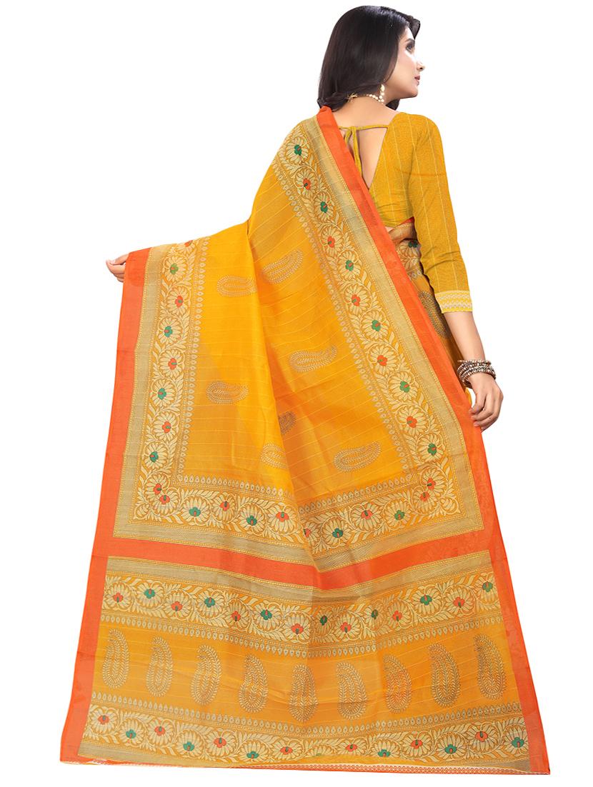 women's self design mustard colored saree with blouse - 16601959 - Standard Image - 1