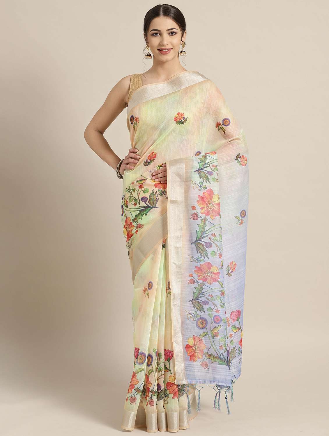 floral printed saree with blouse