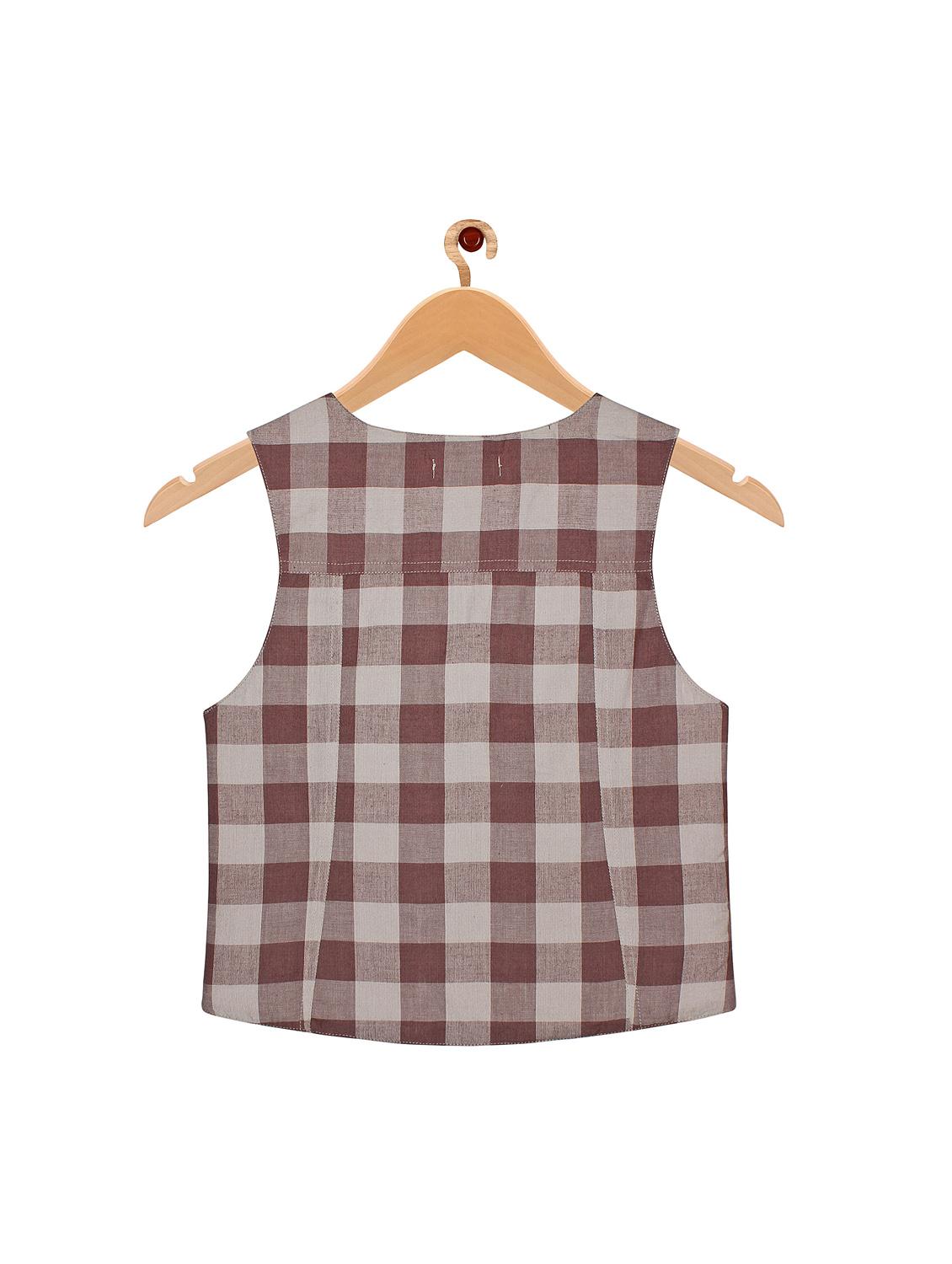 v neck checkered waist coat - 16603475 - Standard Image - 1