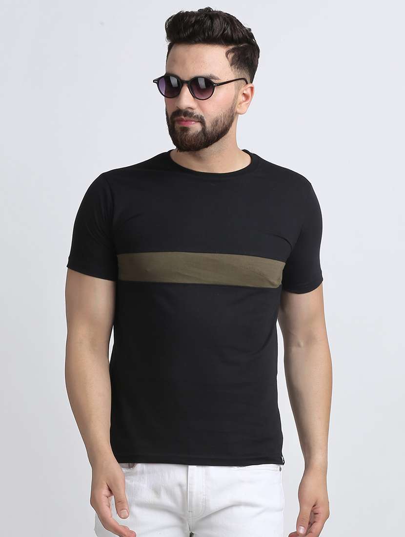 black color block cut & sew t-shirt
