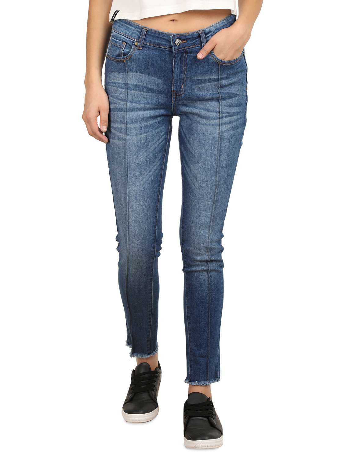 mid rise stone washed jeans 