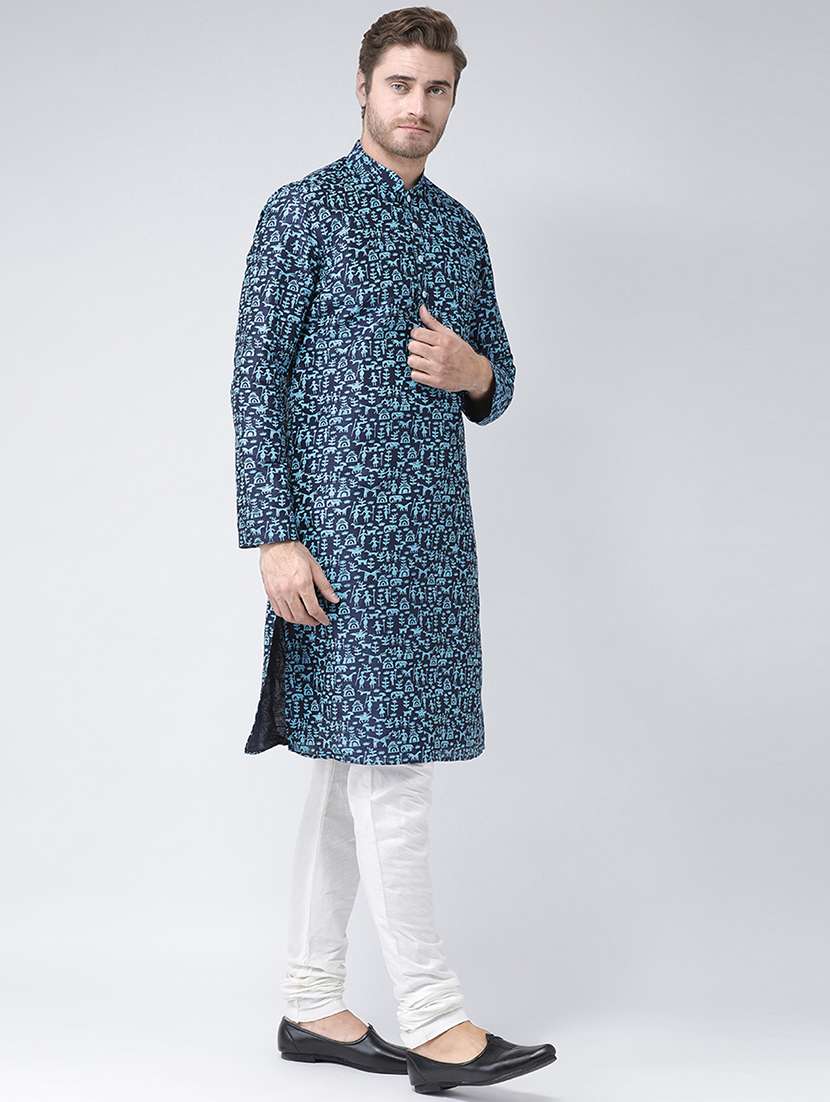 navy blue printed kurta pyjama set - 16604942 - Standard Image - 1