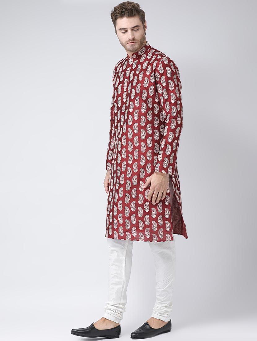red paisley printed kurta pyjama set - 16604953 - Standard Image - 1