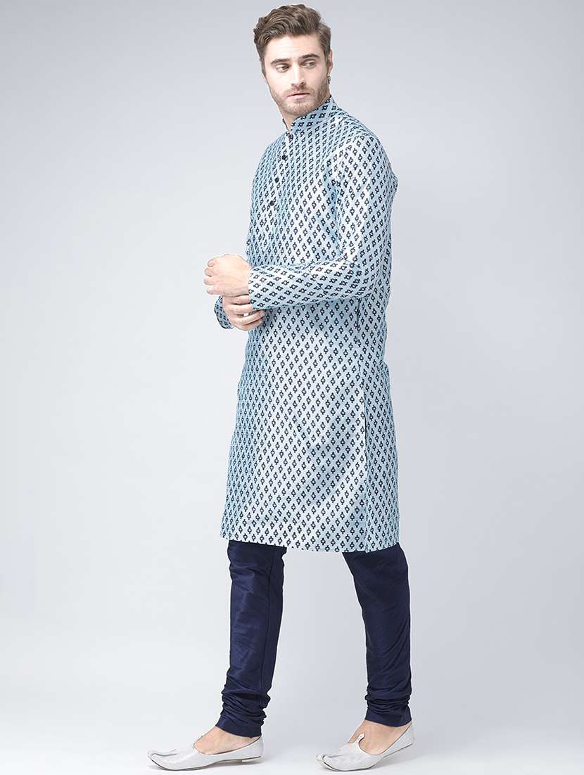 light blue printed kurta pyjama set - 16604960 - Standard Image - 1