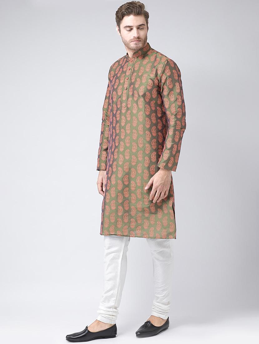 green paisley printed kurta pyjama set - 16604972 -  Standard Image - 1