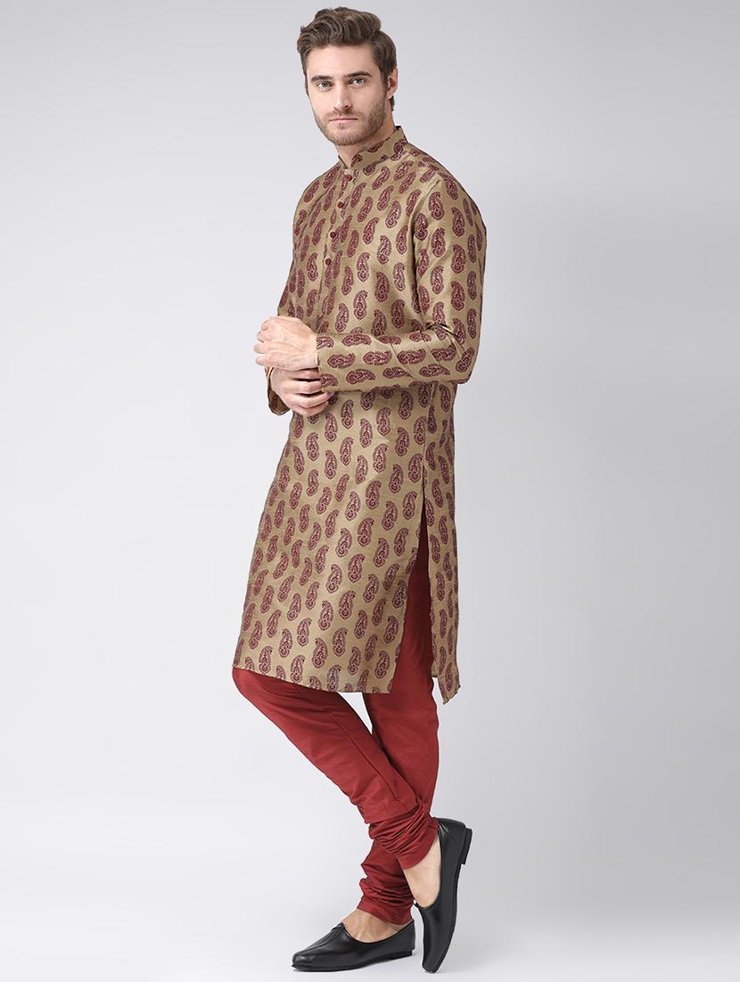 brown paisley printed kurta pyjama set - 16604977 - Standard Image - 1