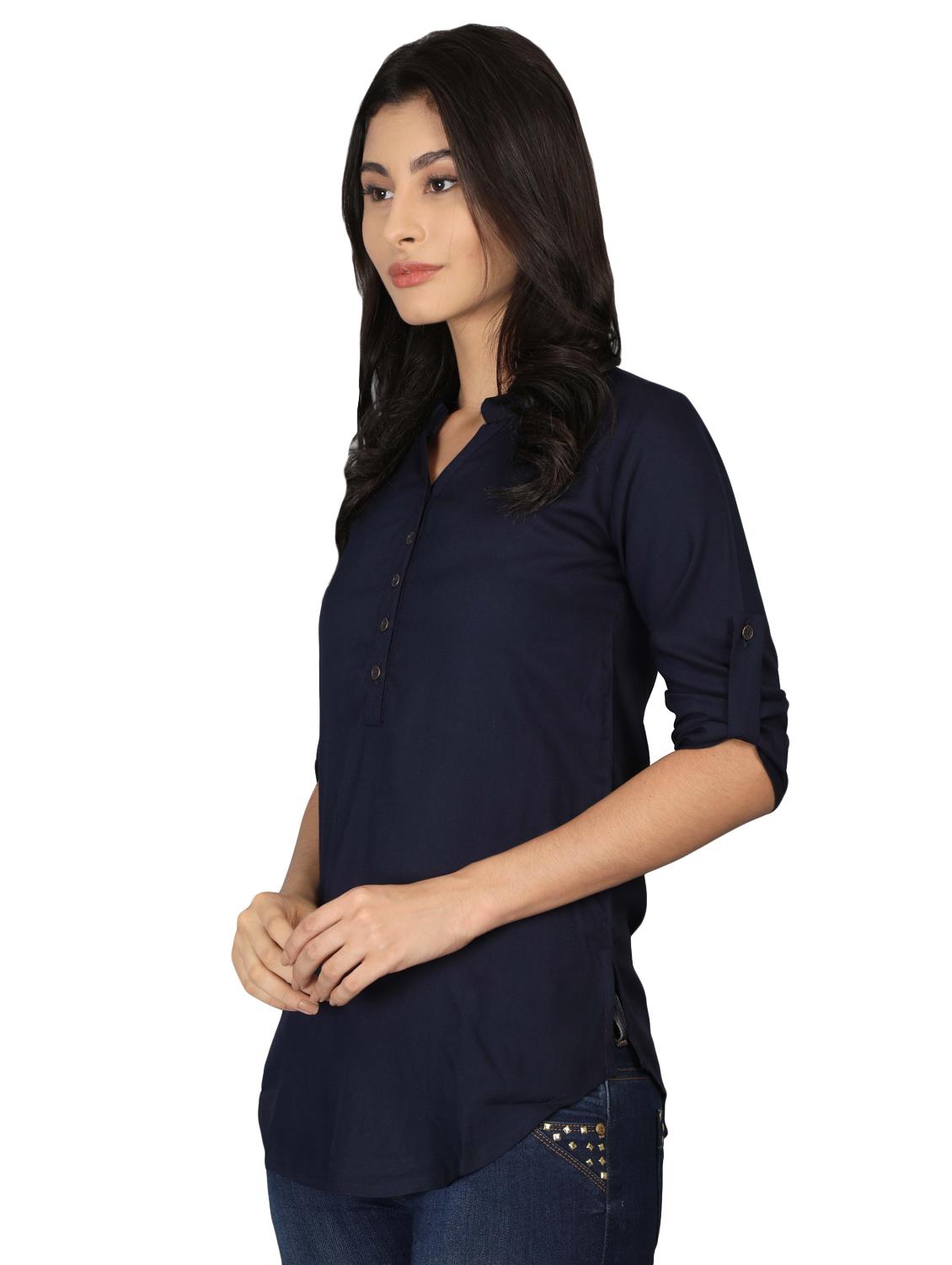 mandarin neck curved hem tunic - 16605438 - Standard Image - 1