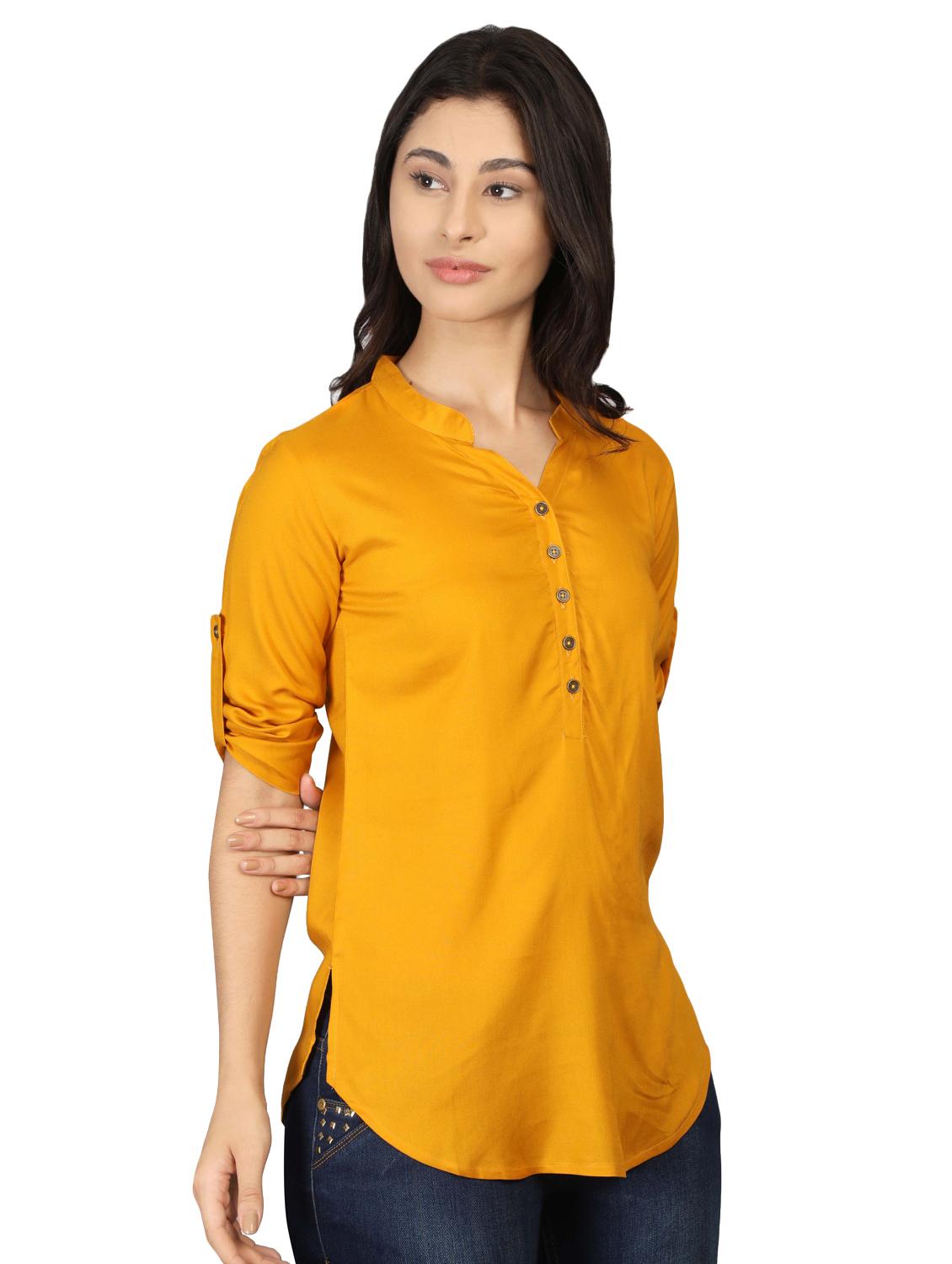 mandarin neck curved hem tunic - 16605441 - Standard Image - 1
