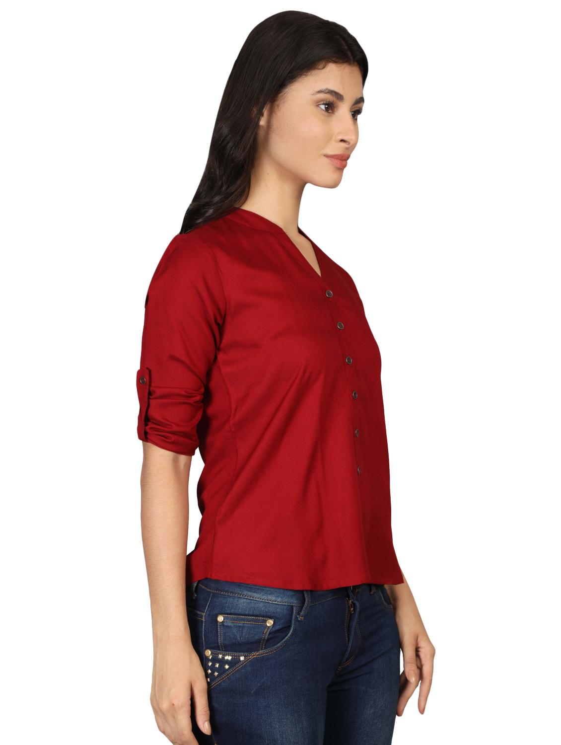 roll up sleeved mandarin neck top - 16605447 - Standard Image - 1