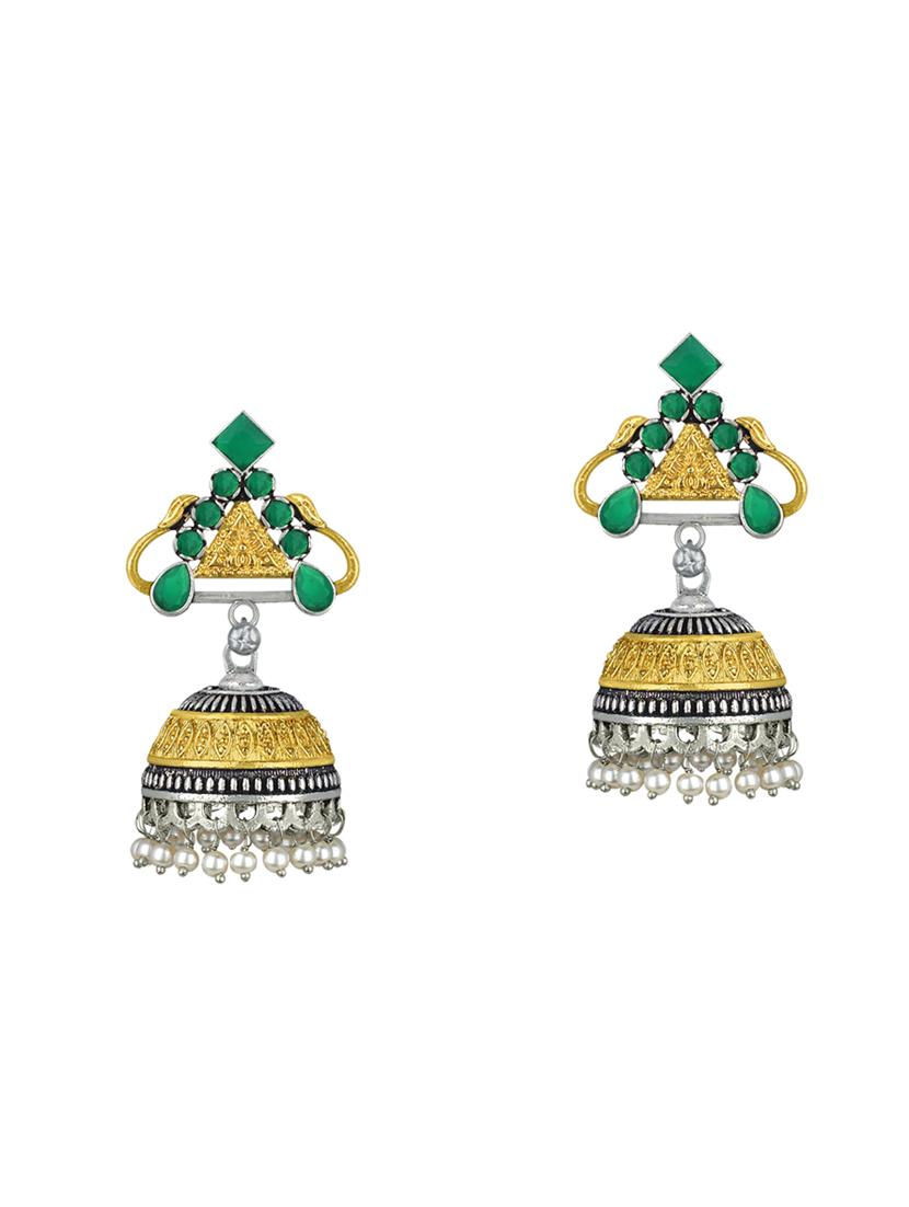 green metal jhumka earring - 16605809 - Zoom Image - 0