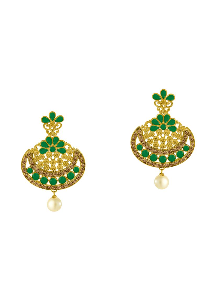 green metal chandellier earring maangtikka - 16605829 - Standard Image - 1