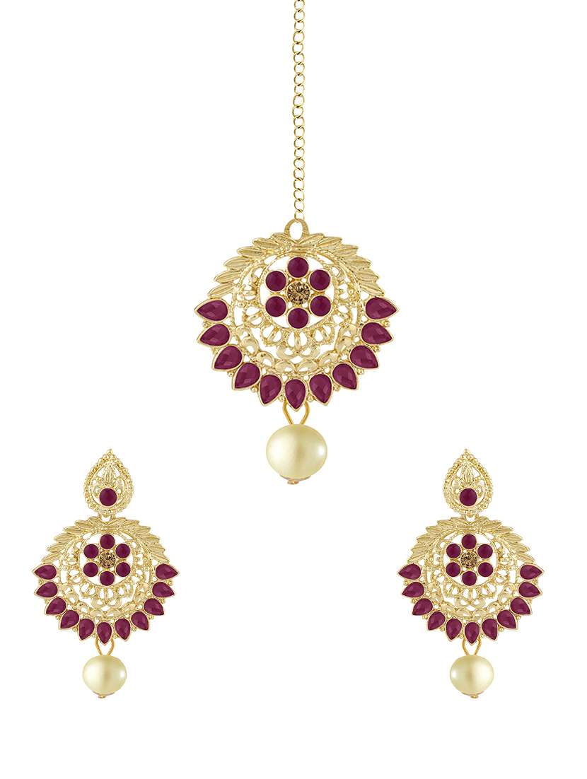 red metal chandellier earring maangtikka