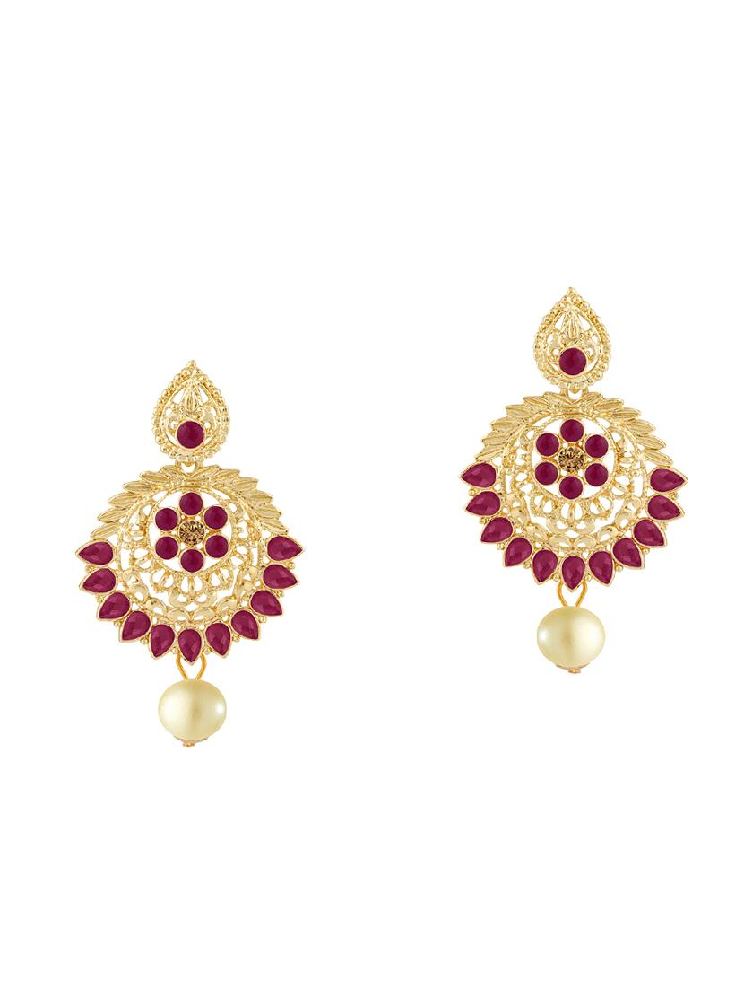 red metal chandellier earring maangtikka - 16605835 - Standard Image - 1