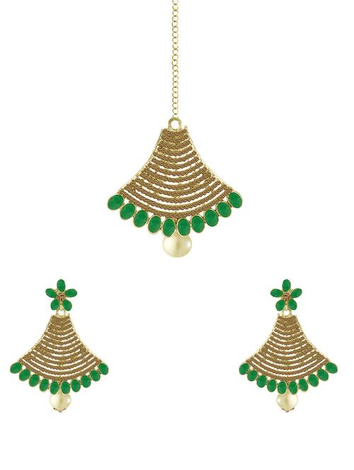 green metal chandellier earring maangtikka - 16605837 - Standard Image - 0