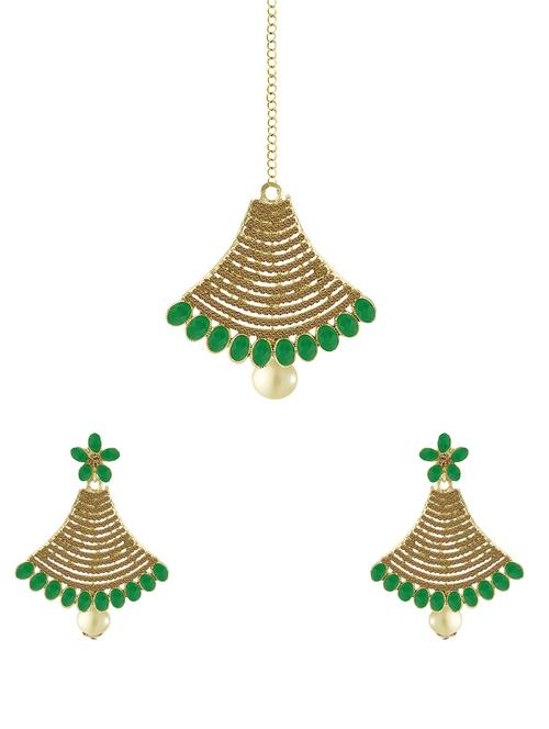 green metal chandellier earring maangtikka - 16605837 -  Standard Image - 0