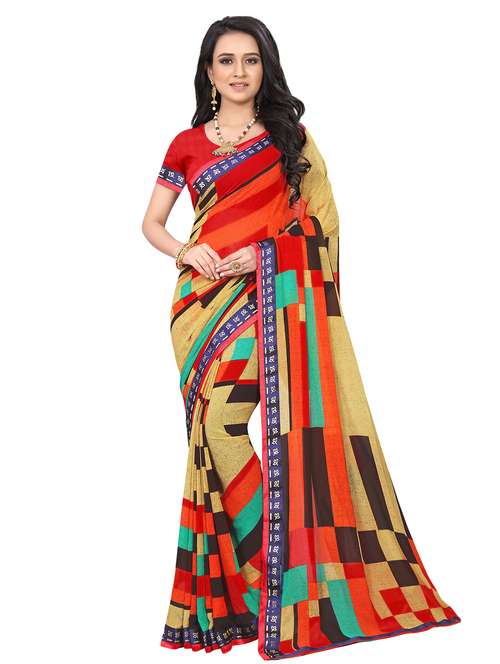women's geometric multi colored saree with blouse - 16606082 -  Standard Image - 0