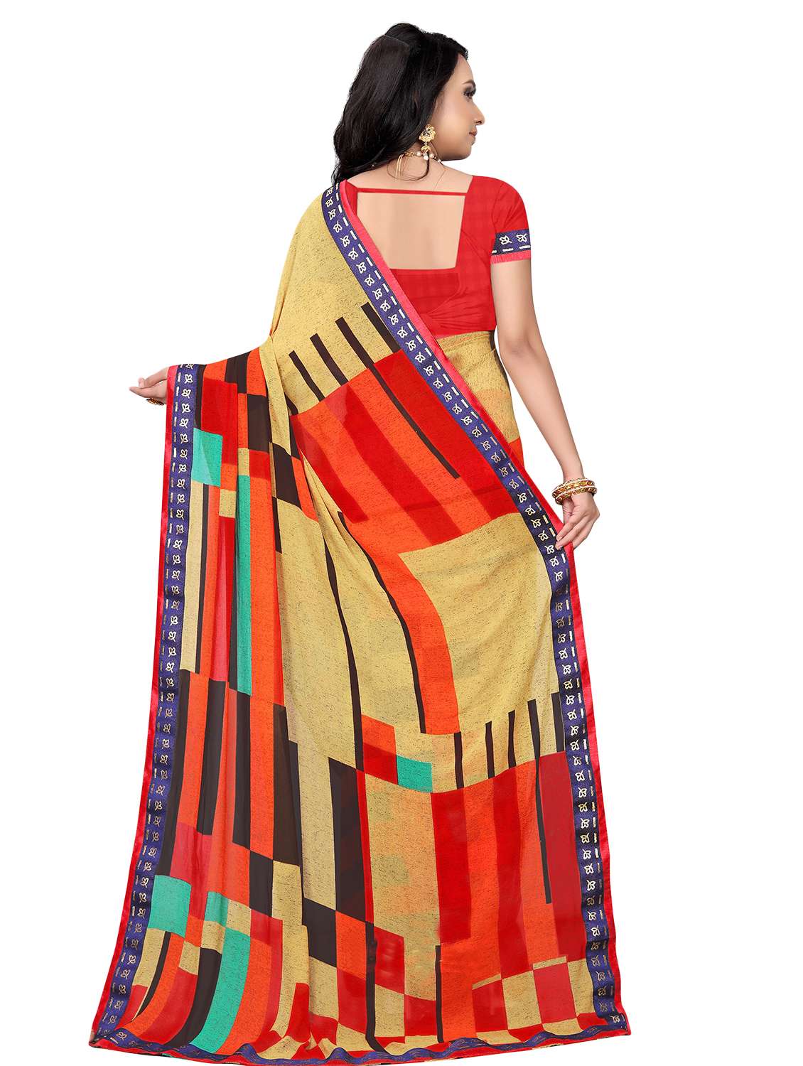 women's geometric multi colored saree with blouse - 16606082 -  Standard Image - 1