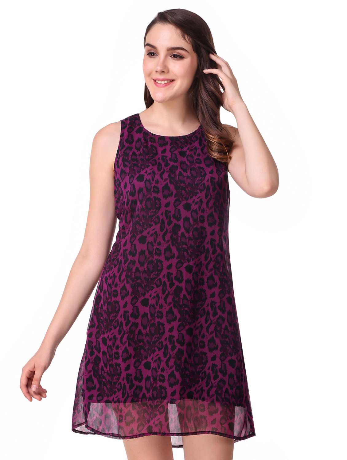 round neck animal print a-line dress