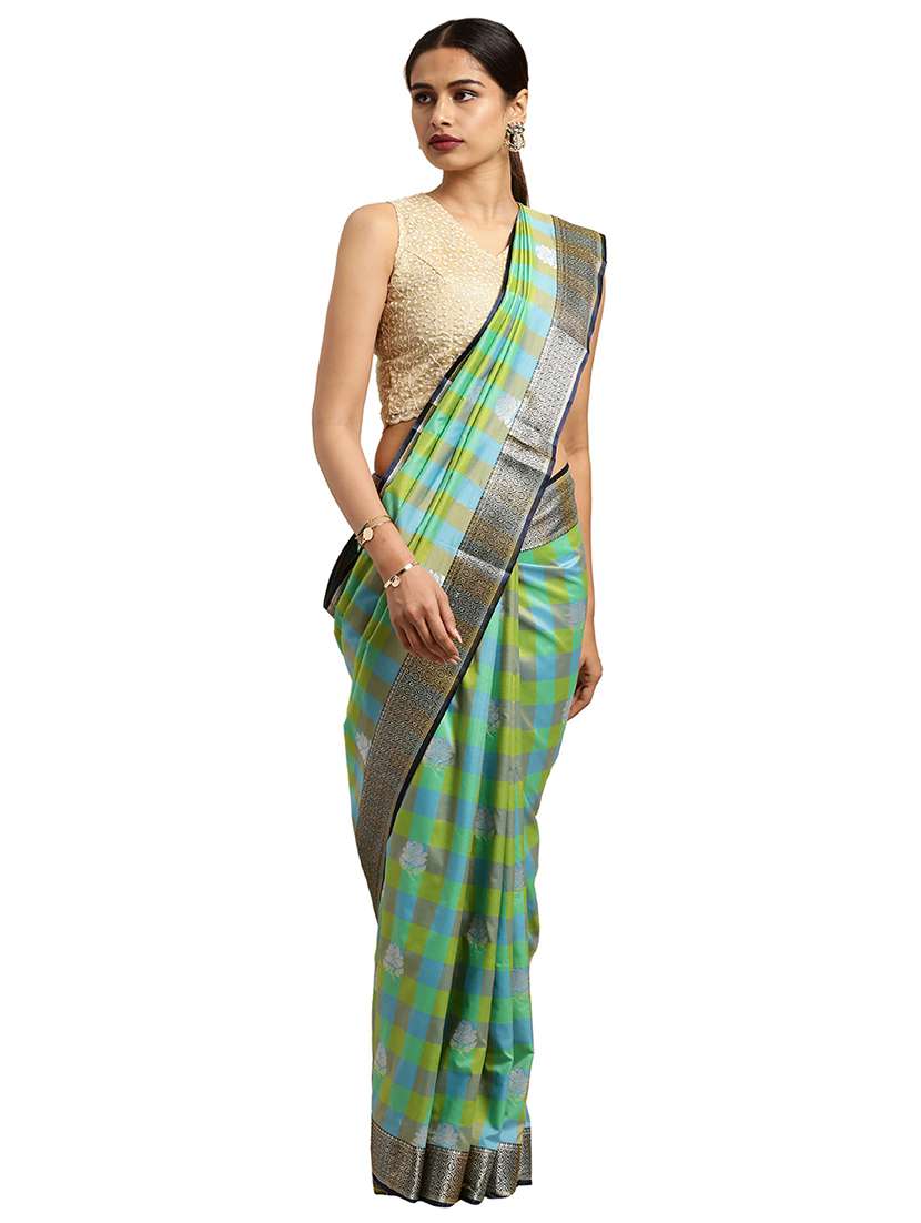 checkered kanjivaram saree with blouse