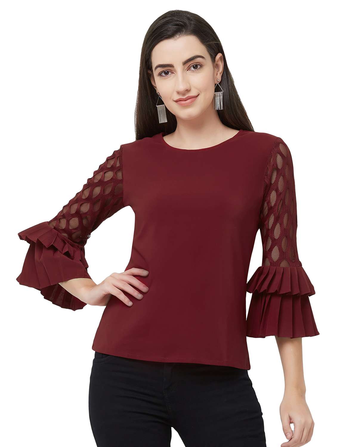 maroon polyester straight top
