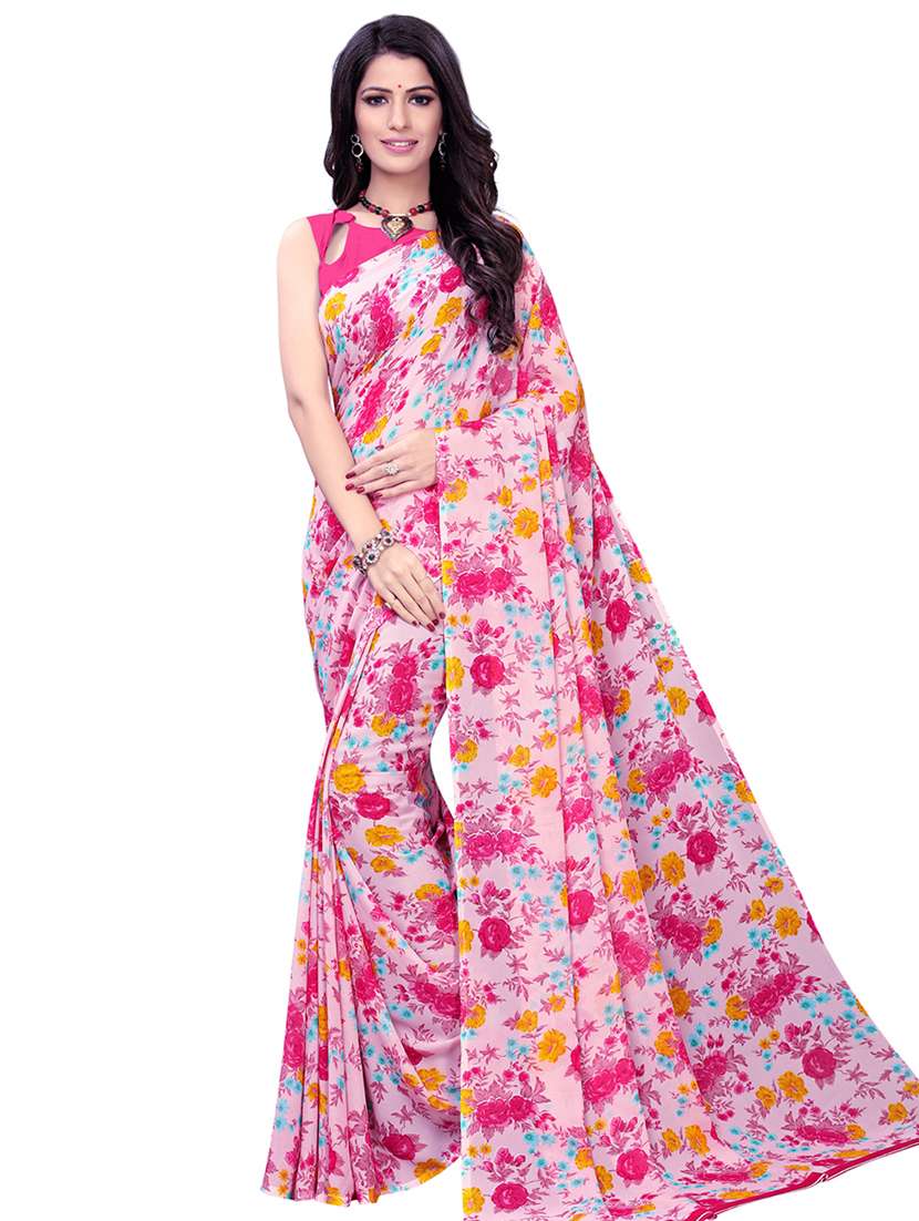 floral printed saree with blouse