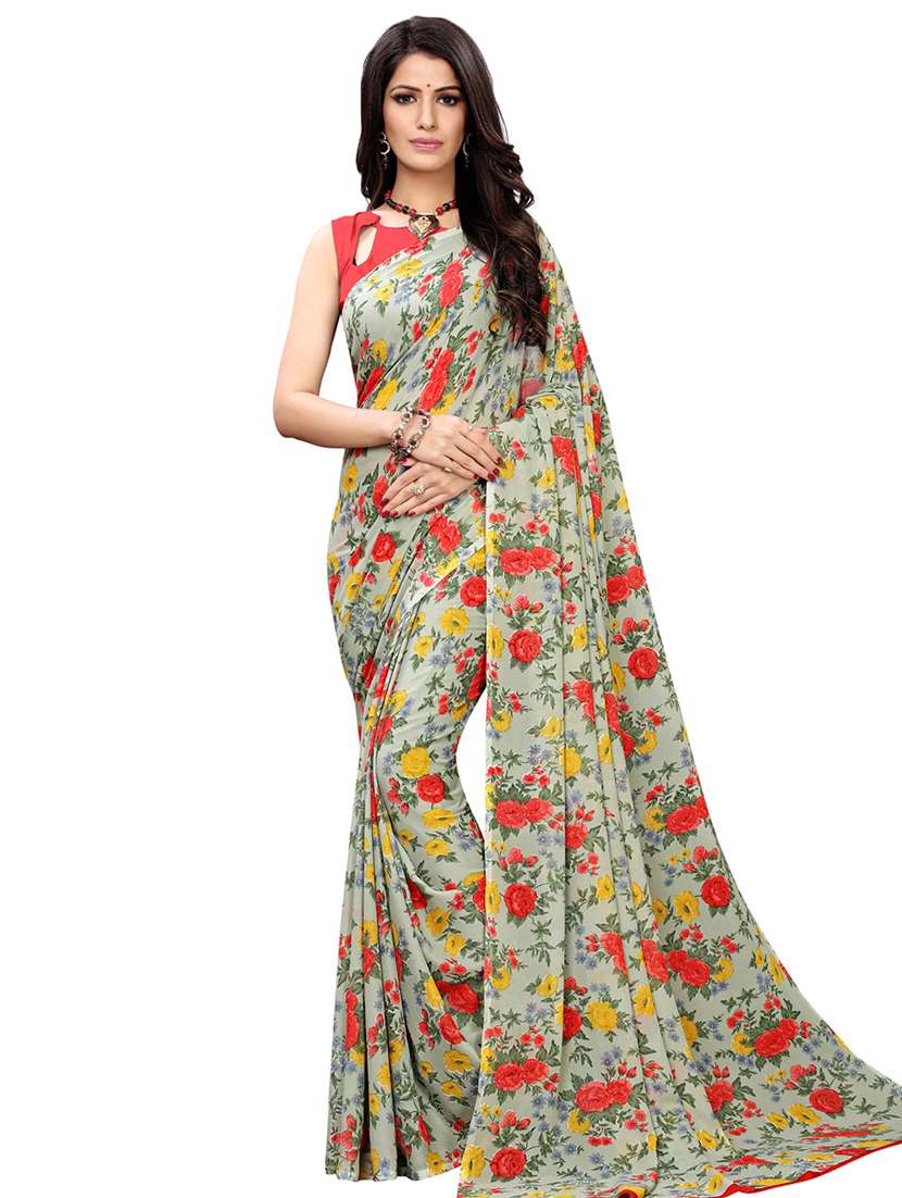 floral printed saree with blouse