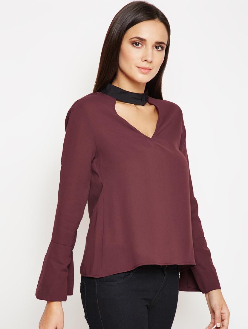 choker neck bell sleeved top - 16611965 - Standard Image - 1