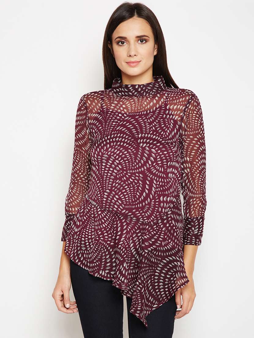 women's asymmetric mock neck top