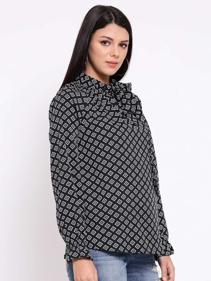 women's straight tie-up neck top - 16611986 - Standard Image - 1