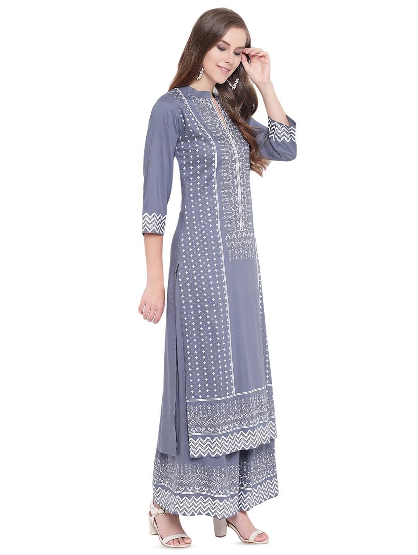 printed straight kurta with palazzo set - 16612394 -  Standard Image - 1