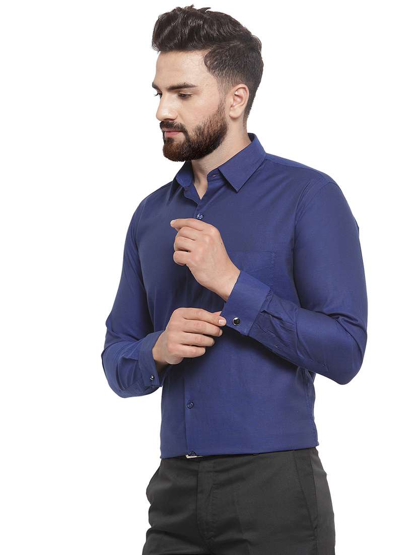 navy blue solid formal shirt - 16622818 -  Standard Image - 1