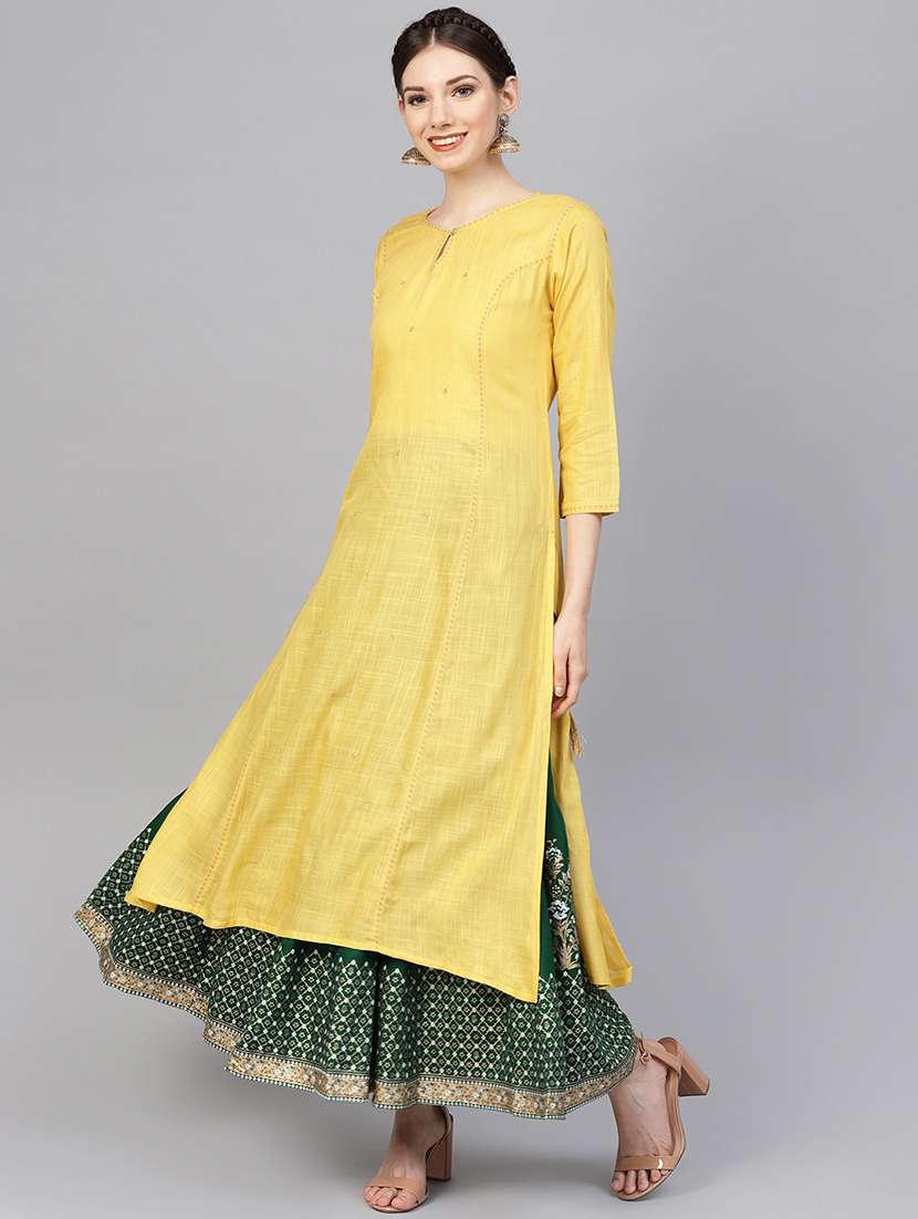 solid kurta skirt set