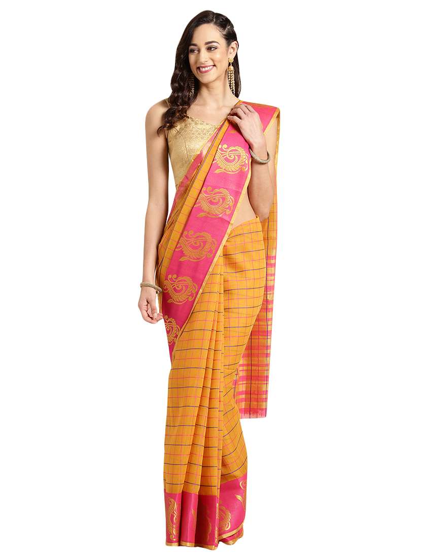 checkered woven saree with blouse
