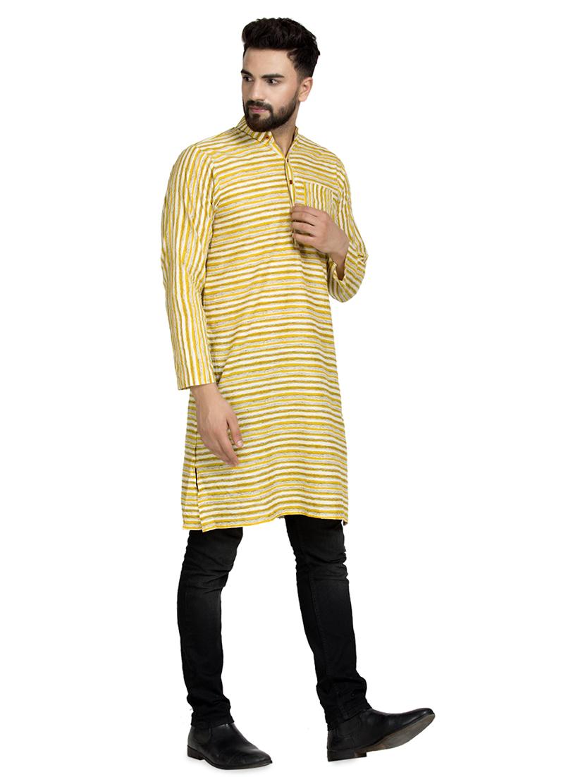 yellow striped long kurta - 16632038 - Standard Image - 1