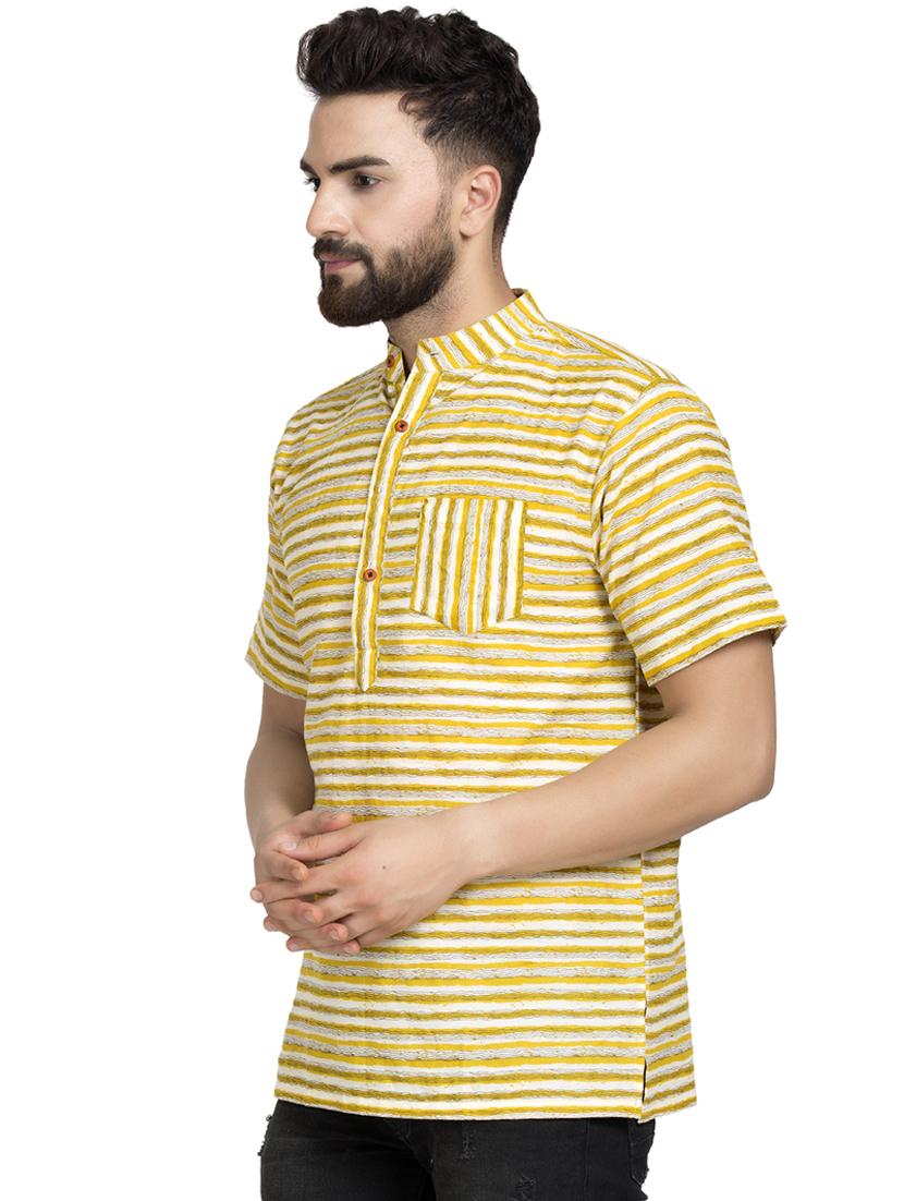 yellow striped short kurta - 16632039 - Standard Image - 1