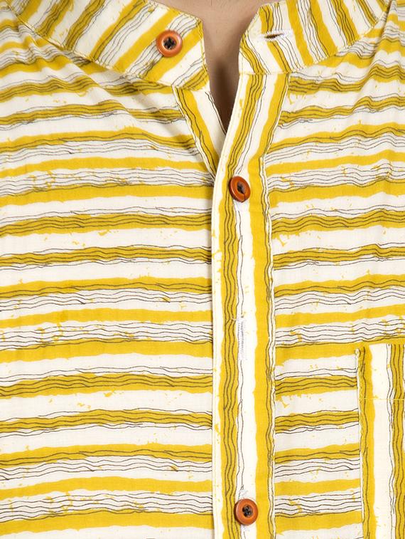 yellow striped short kurta - 16632039 - Standard Image - 4