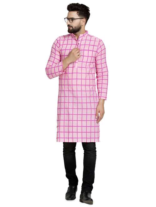 pink checkered long kurta - 16632042 -  Standard Image - 0