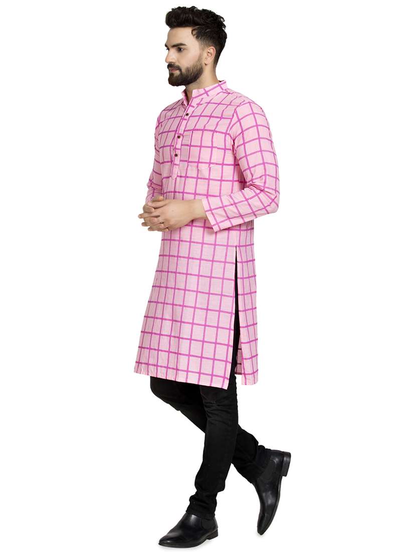 pink checkered long kurta - 16632042 - Standard Image - 1